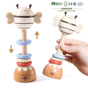 Jouet musical éducatif en bois Montessori pour enfants, <span class=keywords><strong>hochet</strong></span> apaisant, anneau de dentition, <span class=keywords><strong>hochet</strong></span> pour bébé en forme d'animal - Product Image 1