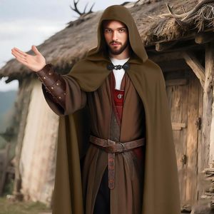JoyFuncos – Cape médiévale avec capuche, ceinture viking en velours, protège-bras en cuir, kit de costume pour hommes adultes - Product Image 5