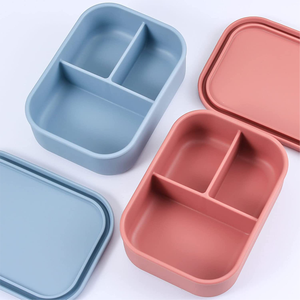 OEM Silicone Adults kids Office school Lunch Box 3 Compartment Silicone Bento Lunch Box Set