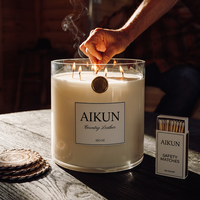 Bougie parfumée extra large AIKUN avec 8 mèches, grand bocal en verre rond pour la décoration de la maison, les hôtels, les spas et les coffrets cadeaux personnalisés