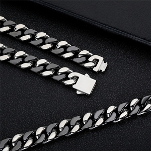 Showfay 12mm Hip-Hop Schwarze Kubanische Kette Premium Edelstahl-Keramik-Halskette mit Anpassbarem Logo - Product Image 6