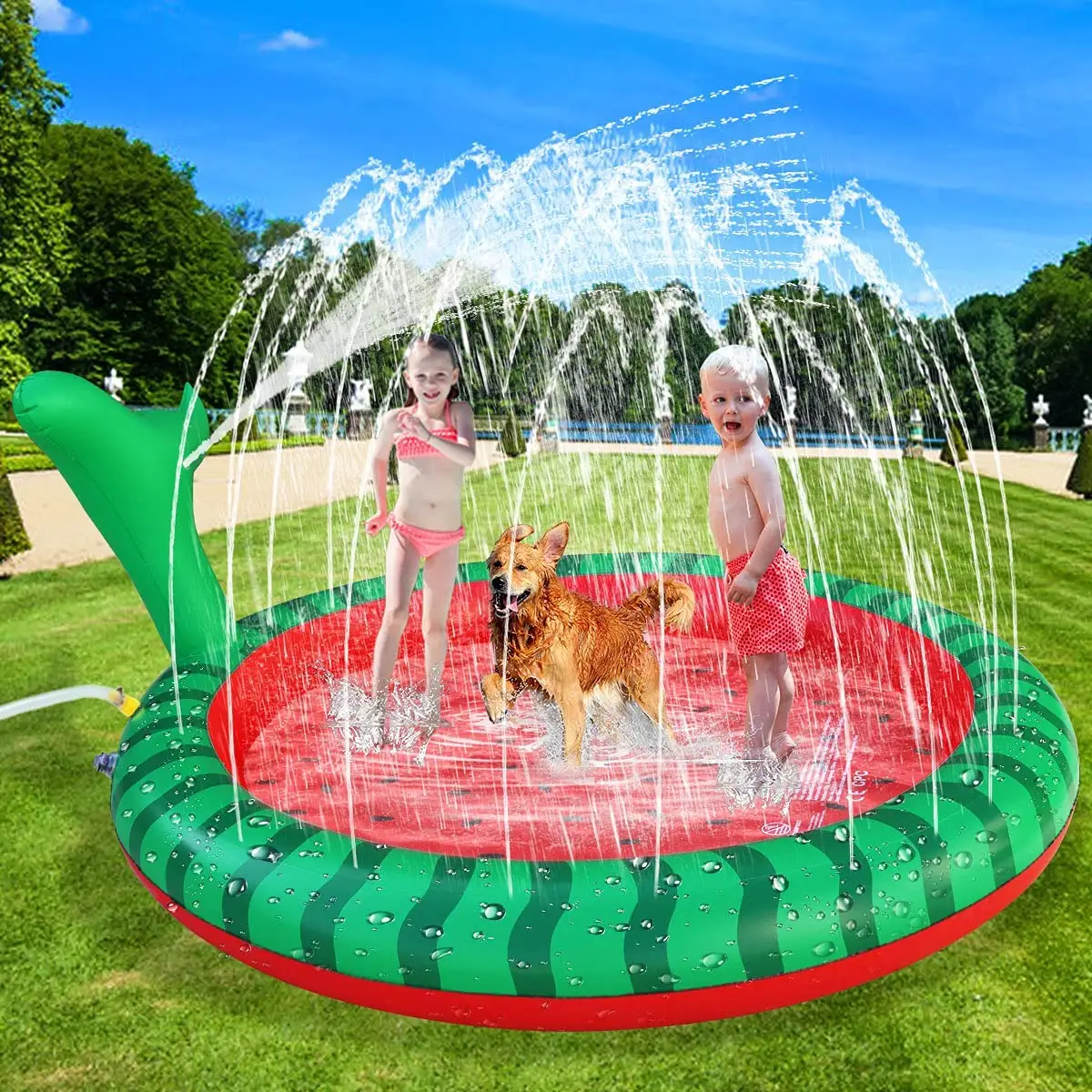 Splash Pad for Kids and Dogs 68" Sprinkle Mat Summer Water Toys Inflatable Swimming Pool for Toddlers Baby Kiddie and Pets dog