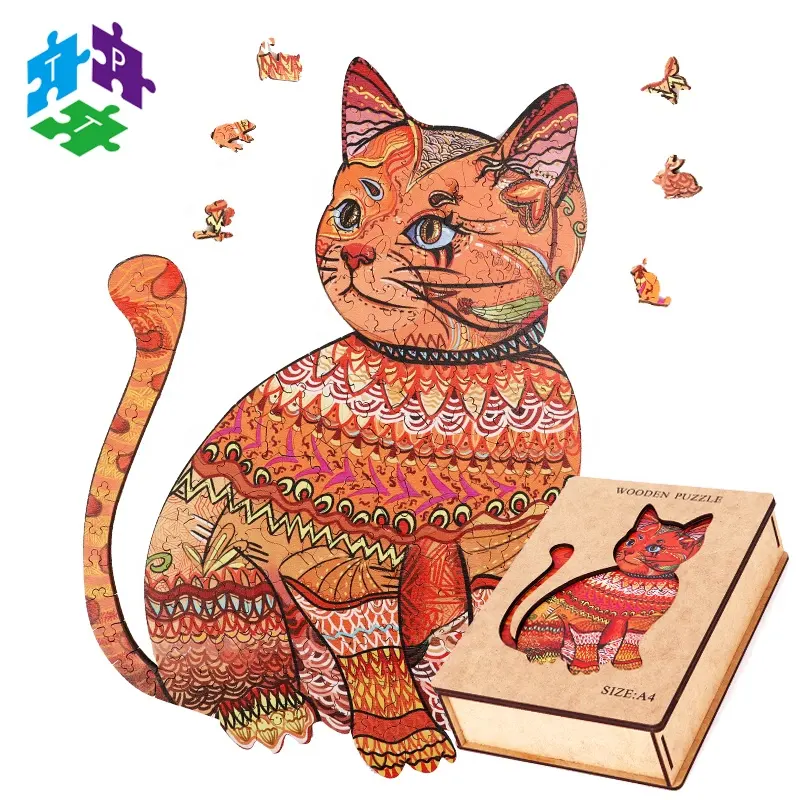 Cute Animal Shaped Cat Wooden Jigsaw Puzzles for Family Game Play Collection Kids Toys