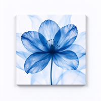 Tableau mural en toile bleu floral, 4 panneaux, impression florale abstraite, peinture numérique encadrée en bois pour salon, chambre, bureau
