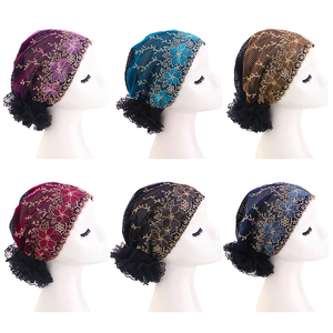 Chapeau turban en dentelle à fleurs pour femmes, couvre-chef musulman islamique, turban africain en perles, couvre-chef doux et extensible - Product Image 5