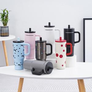 Travel Car <b>Handle</b> <b>Mug</b> 24oz 720ml Double Wall <b>Insulated</b> Tumbler Lid Straw Anti-Slip for Driving Home - Product Image 3