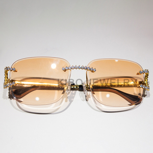 Lunettes de soleil de style hip-hop pour hommes et femmes verres colorés en plastique en argent sterling 925 passent le test de diamant lunettes de silice à la mode - Product Image 5