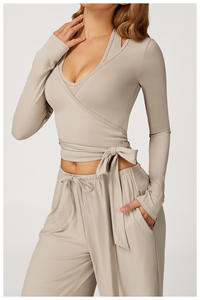 توب يوجا ناعم أكمام طويلة قطعة واحدة ربطة عنق للنساء في الهواء الطلق ملابس رياضية ولياقة بدنية - Product Image 2