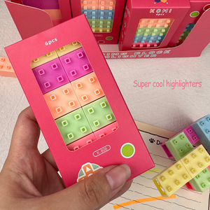 Commercio all'ingrosso logo fluorescente amaretto blocchi di colore costruzione evidenziatore pennarello per bambini promozionali - Product Image 2