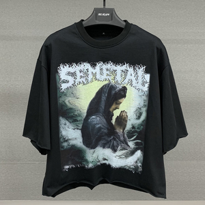 เสื้อยืดโอเวอร์ไซส์ผ้าหนาสำหรับผู้ชาย สไตล์สตรีทแวร์ฤดูร้อน 100% ผ้าฝ้าย ทรงไหล่ตก พิมพ์ลายกราฟิก เสื้อยืดสั่งพิมพ์ลายได้ - Product Image 2