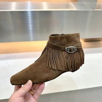 Bottes pour femmes à la mode avec pompons, bottes mi-mollet rétro pointues décontractées à fermeture éclair pour femmes