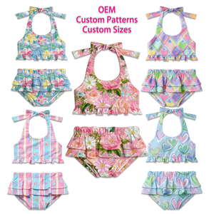 Traje de Baño de Dos Piezas para Niñas, Diseño Floral, Protección UPF 50, 100% Nailon, Marca Ruidian - Product Image 1