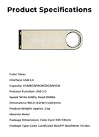 Nouvelle clé USB 2.0 en métal léger, 4 Go-64 Go, argentée, cadeau d'entreprise, logo personnalisé, avec garantie de 2 ans, 39x12.2x4.6mm