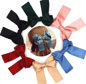 MIO 2024 New Fashion Hair Clip Girls Hair Accessories Pure Color Large Bow Knot Metal And Fabric Hair Clip