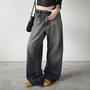 Pantalones Vaqueros Anchos de Cintura Baja, Estilo Vintage, Lavados, con Bolsillos Desgastados, Talla Grande, Estilo Baggy, Largos hasta el Suelo - Product Image 2