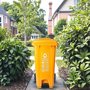 Bán buôn 120L màu xanh lá cây ngoài trời HDPE Nhựa thùng rác với chân bàn đạp bánh Thiết kế thân thiện với môi cho thương mại & sử dụng nhà - Product Image 4