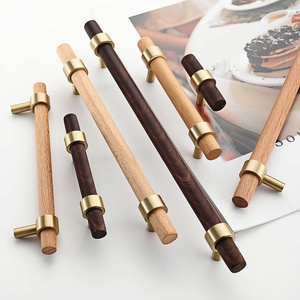 Poignées en laiton et bois de noyer/hêtre – Longues poignées de style japonais pour armoires, tiroirs, placards et quincaillerie de cuisine – Durables et faciles à installer - Product Image 2