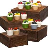 Présentoirs à gâteaux carrés en bois brun antique, finition huilée, pour mariage/anniversaire/Noël