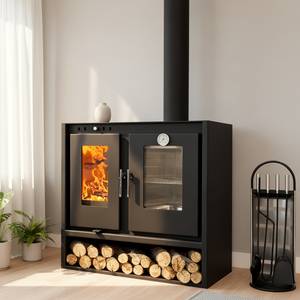 <span class=keywords><strong>Caminetto</strong></span> Moderno Indipendente in Acciaio a Legna <span class=keywords><strong>con</strong></span> <span class=keywords><strong>Forno</strong></span> per Riscaldamento Domestico e Preparazione Quotidiana dei Pasti - Product Image 4