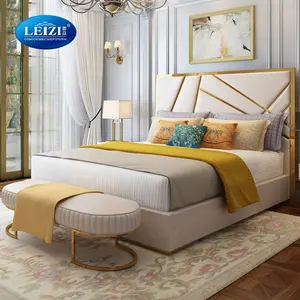 Marco de cama de madera maciza, mueble de dormitorio de diseño moderno, doble tamaño de cuero