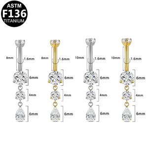 F136 <b>Titanium</b> Navel <b>Ring</b> Zircon Teardrop Dangle Women's Fashion Jewelry Party Style - Product Image 5