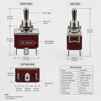 Interrupteur à bascule momentané 3 positions (ON)-OFF-(ON) 15A 250V KN3(C)-223P marron, interrupteur marin IP65 DPDT 6 broches