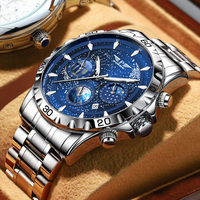 PINDU Business Casual Herren Automatik-Mechanische Uhr Universum Sternenhimmel Multifunktionaler Chronograph Datumsfenster Hochwertig