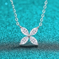 Collier fin en argent sterling 925 avec trèfle à quatre feuilles porte-bonheur et moissanite, chaîne croisée électroplaquée, pour femme, usage quotidien