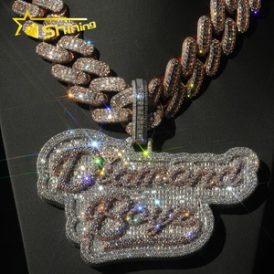 Liontin Perak Sterling 925 Berlapis Berlian Imitasi VVS Moissanite, Liontin Huruf Inisial Nama, Perhiasan Hip Hop Custom Bertabur Kristal - Product Image 1