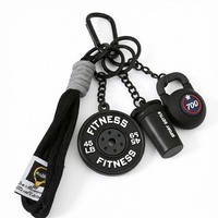 Porte-clés de sport personnalisé en corde tressée faite à la main, avec haltères, kettlebells et accessoires de fitness, pour sac à dos et salle de sport