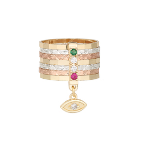 Anillo <span class=keywords><strong>de</strong></span> Siete Círculos con Ojo <span class=keywords><strong>de</strong></span> <span class=keywords><strong>Demonio</strong></span> Chapado en Oro <span class=keywords><strong>de</strong></span> Tres Colores <span class=keywords><strong>de</strong></span> Alta Calidad - Product Image 1