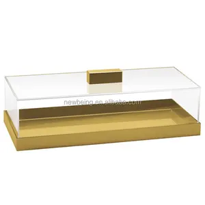 Factory High Quality Customized Square Storage Display Golden Tray Party Wedding Acrylic Cake Food Tray With Lid