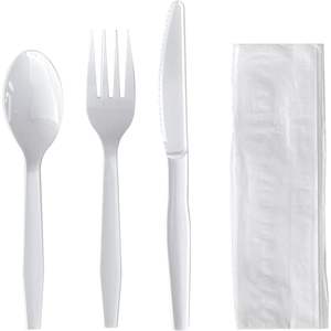 Juego de Cubiertos Desechables de Plástico de Cuatro Piezas Boardwalk, Peso Medio, con Estuche para Servilletas, Paquete de 250 para Fiestas - Product Image 4