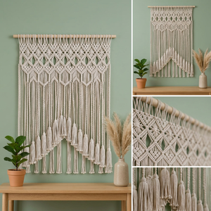 <b>Large</b> Macrame <b>Wall</b> Hanging Rectangle Indoor <b>Decor</b> with Tassels Handmade Living Room Art - Product Image 3