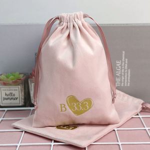 Wholesale Luxury Custom Logo Packing Jewelry Storage Gift Makeup Cosmetic Velvet Pouch Dust <b>Drawstring</b> Bag - Product Image 3