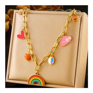 Renkli emaye gökkuşağı kalp kolye kolye yüksek kalite ucuz fiyat tasarımcı renkli emaye gökkuşağı kalp Charm kolye - Product Image 1