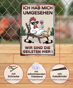 Divertente Targa in Metallo con Scritta 'Chicken I Looked We're Coolest Here', Decorazione Murale a Tema Birra e Feng Shui, Colori Personalizzabili 20x30cm - Product Image 3
