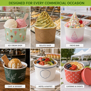 Coppette per Gelato in Carta Kraft Marrone Usa e Getta 5oz 8oz 12oz con Logo Personalizzato Stile Eco per Gelato e Sundae con Coperchio Vendita all'Ingrosso - Product Image 5