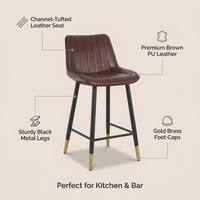 Tabouret de bar en similicuir PU avec coutures verticales, siège baquet noir, pieds en métal doré, pour îlot de cuisine ou pub