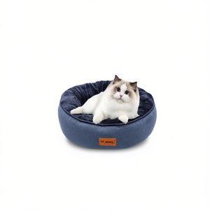 Cuccia per Animali Domestici Deep Blue Nest con Sistema di Rilascio della Sabbia e Forma Rotonda in Velluto Artico - Product Image 1