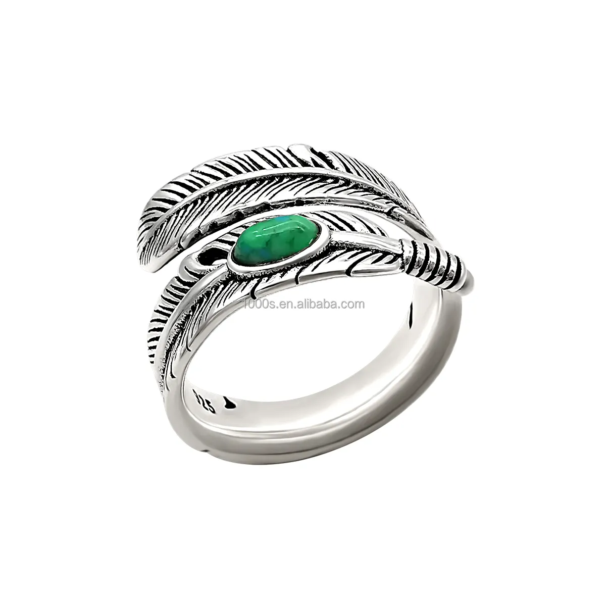 Groothandel Geoxideerde Sterling Zilveren 925 Met Turquoise Veren Ring Natuur Edelsteen Beschikbare Sieraden Voor Vrouwen Mannen Op Maat