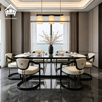 Ensemble de table à manger en cuir italien haut de gamme avec chaises, 6 places, mobilier de restaurant pour projet de personnalisation de toute la maison de luxe