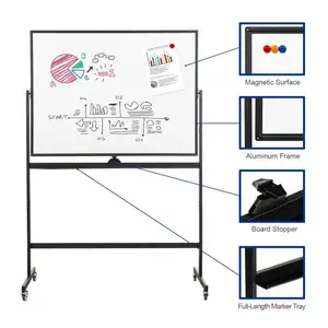 48 X 36 Inches Double-Sided Rolling Magnetic Mobile Whiteboard Large Portable Easel-Style Dry Erase Borad With Stand