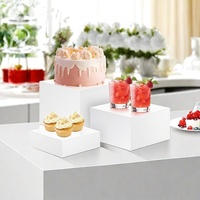 Ensemble de 3 supports à gâteaux en acrylique blanc de 3 mm, carrés, à fond creux, pour présentation de nourriture, gâteaux, desserts, buffet, traiteur