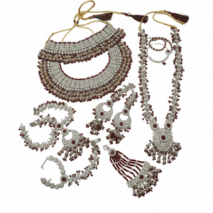 Conjunto de Joyería Étnica para Novia, Chapado en Rodio, con Circonitas, Gargantilla, Aretes, Maang Tikka, Alta Calidad, para Bodas y Fiestas - Product Image 2