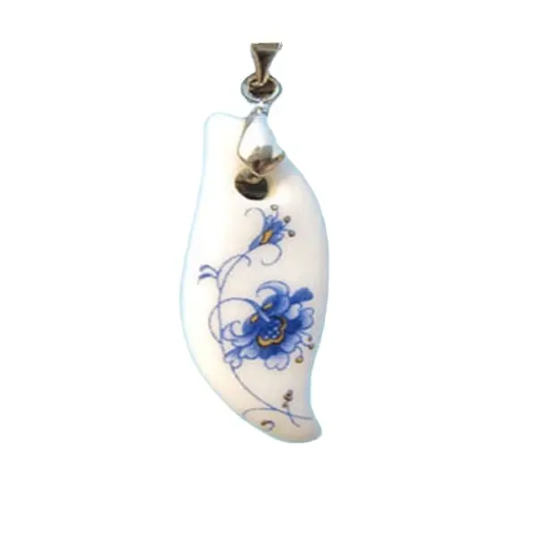 Wholesale Handmade Custom White Blue Flower Leaf Twist Choker Necklace Ceramic Pendant