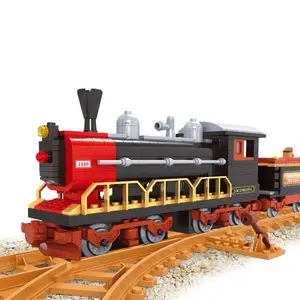 经典复古复古旧蒸汽火车轨道积木套装铁路运输机车发动机建筑模型砖玩具