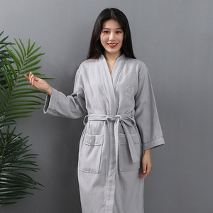 Peignoir en coton confortable en gros, printemps été, gaufré, pour la maison, couple, salon de beauté, robe de matin, mariage, génération, cheveux - Product Image 3