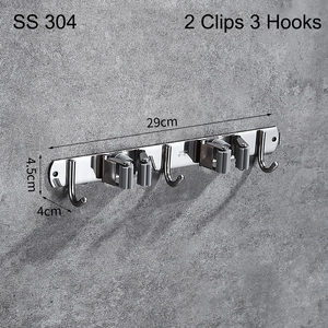 Organisateur <span class=keywords><strong>mural</strong></span> en acier inoxydable à un niveau avec plusieurs crochets, sans perçage, porte-balai et porte-outils pour salle de bain, salon - Product Image 4