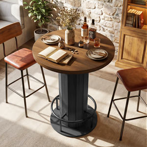 Modern <b>Bar</b> <b>Table</b> Thick Wood Grain Tabletop Single Pedestal Built-in Metal Footrest Home <b>Bar</b> Bistro Living Room Hotel - Product Image 2